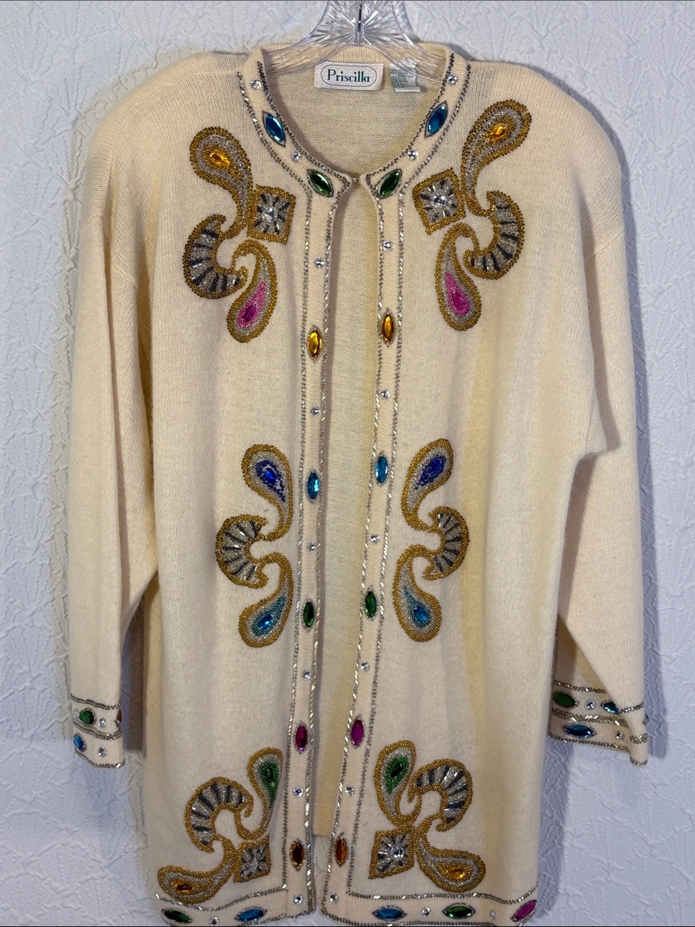 Vintage Cream Embellished Beaded Women's Sweater lamb wool/angora/nylonGlamorous